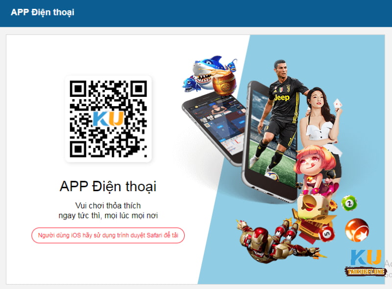 Quét mã qr tải game Kubet tên thiết bị cần tải